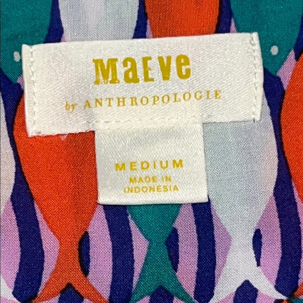 Maeve Printed Short-Sleeve Button Front Blouse in Teal, Orange & Purple - Picture 3 of 11